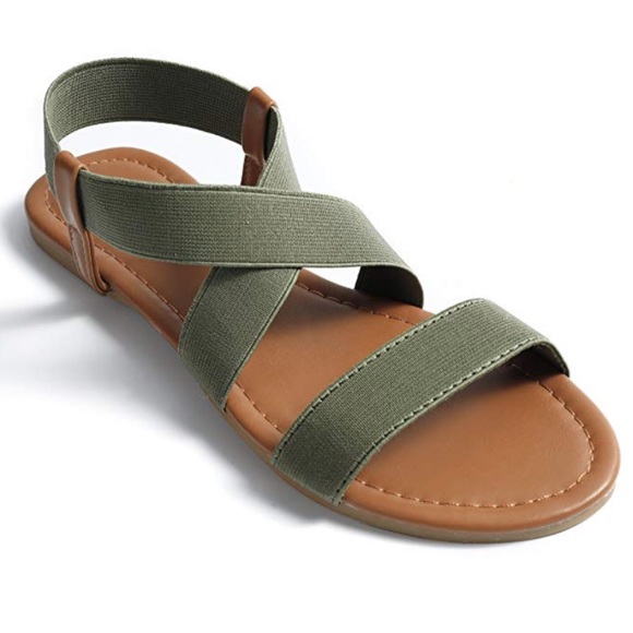 Olive & Brown Elastic Strap Sandal - Picture 4 of 8